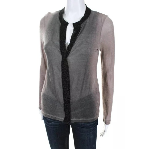 Dia Via Mesh Trim Cardigan Sweater Cashmere - Picture 2 of 3